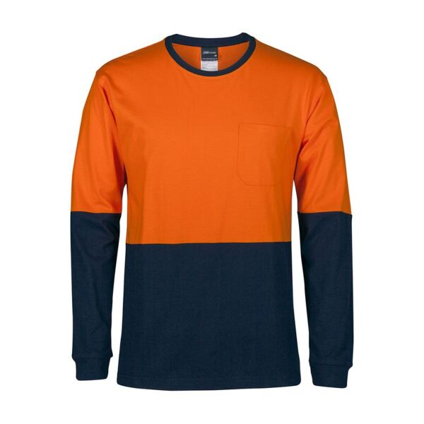 Mens Hi Vis Long Sleeve Crew Neck Cotton T-Shirt Thumbnail