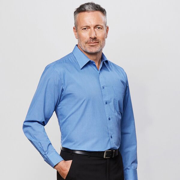 Mens Micro Check Long Sleeve Shirt Thumbnail